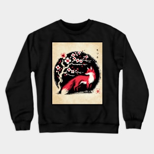 Minimalist Fox Ink Japanese Streetwear Novelty Retro Red Fox Crewneck Sweatshirt